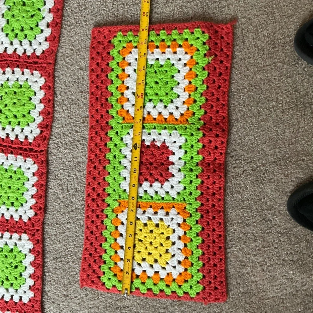 Handmade Crochet Granny Square Table Runner Placemat Set Red Green White‎ Boho